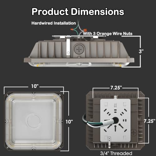 LED Canopy Lights, 100W, 14000LM, 5000K, 0-10V Dimmable, 120-277VAC, IP65 Waterproof, UL Listed, Commercial LED Canopy Lights Outdoor for Gas Station, Carport, Parking Garage, Warehouse, 1 Pack - Thumbnail 6
