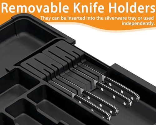 Homecor Silverware Organizer - Expandable Large Kitchen Drawer Organizer Utensil Organizer with 2 Removable Knife Blocks, 22"x 19"Cutlery Tray Drawer Dividers for Kitchen Flatware(6-9 Slots) (Black) - Thumbnail 4