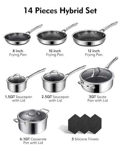 SNOWCLAD Pots and Pans Set Non Stick | Stainless Steel Kitchen Cookware - Thumbnail 4