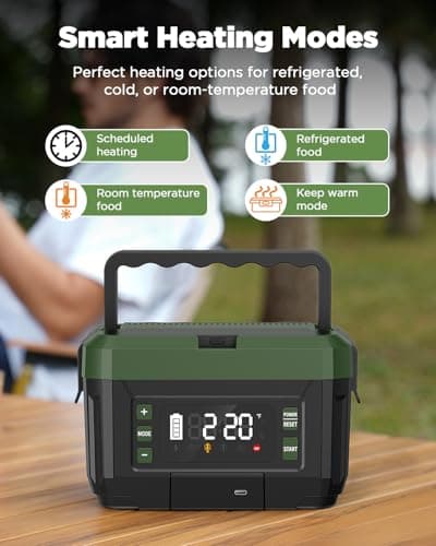 Genasmil Battery Powered Heated Lunch Box - 20000mAh Cordless Electric Lunch Box for Adults, 1.2L Stainless Steel Self-Heating Food Warmer with Removable Battery, Portable for Work, Office, & Travel - Thumbnail 2