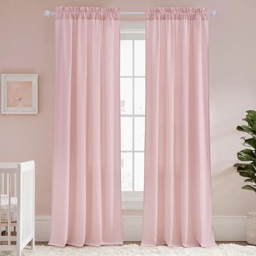 NICETOWN Non-See-Through Pink Sheer Curtains 96 inches Long 2 Panels for Living Room, Privacy Cat Proof Window Drapes for Bedroom, Rod Pocket Light Filtering Elegant Home Decoration, W52 x L96 in - Thumbnail 2