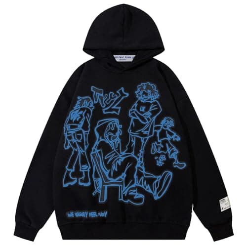 Aelfric Eden Mens Graphic Oversized Hoodie Cartoon Character Print Streetwear Casual hoodies y2k Hooded Sweatshirt - Image 1