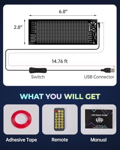 Pak Scrolling Advertising LED Sign, 7” x 3” Devil Eyes Light for Cars, Programmable Store Sign with Remote APP Control, Flexible Digital Display, DIY Text Pattern Animations for Shop Bar Hotel - Thumbnail 2