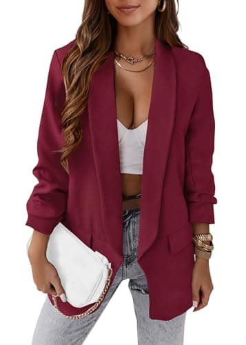KIRUNDO Oversized Blazers for Women Business Casual 2026 Spring Fall Fashion Long Sleeve Open Front Work Office Suit Jackets(Wine Red, XX-Large) - Image 1