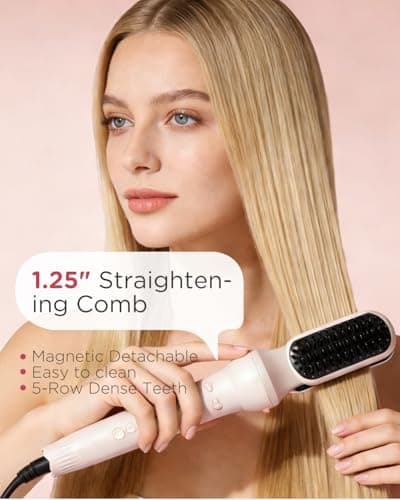 ZZR SEVEN 2 in 1 Automatic Curling Iron with 1.25 Inch Ceramic Barrel, Straightening Comb, Hair Curler Tools, Rotating Curling Iron with 4 Temp, 10S Fast Heating, Dual Voltage (Pink) - Thumbnail 5