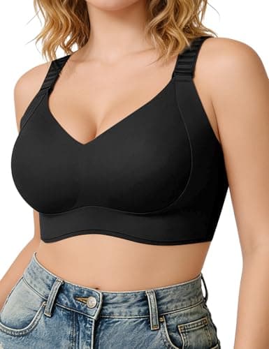 REALWILL Womens Wireless Jelly Bra No Underwire Seamless Push Up Supportive Full Coverage Soft Comfort Everyday T-Shirt Bra Black XL - Image 1