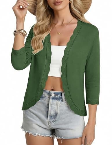 GRACE KARIN Women's Summer Cardigan Lightweight Cropped Bolero Sweaters 3/4 Sleeve Open Front Shrugs for Women Army Green XL - Image 1