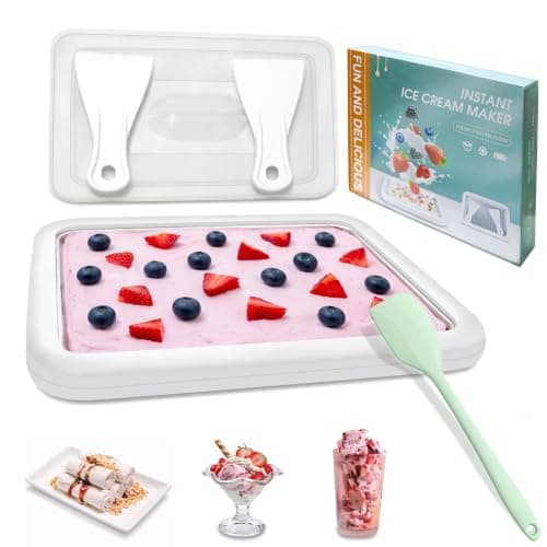 Rolled Ice Cream Maker with Lid and 2 Spatulas, SUS 304 At-Home DIY Instant Rolled Ice Cream Tray for Soft Serve, Slushies, Frozen Yogurt, Sashimi Plate, Fun Family Activities, DIY Parent-Child Time - Image 1