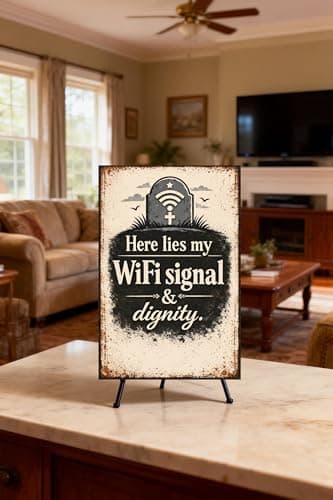 Here Lies My WiFi Signal and Dignity Vintage Metal Tin Sign 8x12 Inch Funny Sarcastic Wall Decor Rustic Retro Humor Plaque for Garage Office Bar Man Cave Home with Pre Drilled Holes - Thumbnail 2
