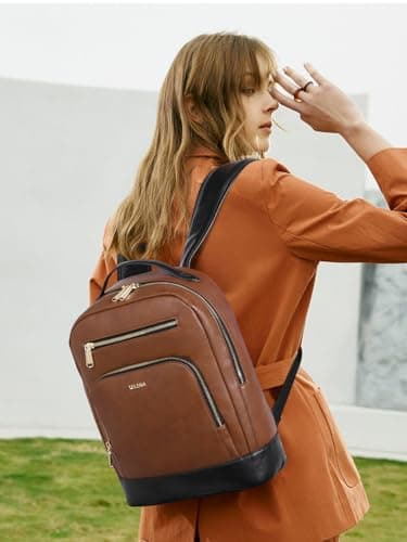 Telena Leather Laptop Backpack Women Men 15 inch Computer Bag Vintage Work Business for Teacher Nurse Black Brown - Thumbnail 6