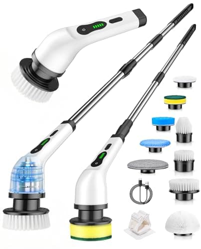 Lichffy Electric Spin Scrubber, Cordless Power Cleaning Brush with 9 Replaceable Heads, Rechargeable Shower Scrubber with Adjustable Handle, IPX7 Waterproof Scrubber for Bathroom Tile Car,White-ra1 - Image 1
