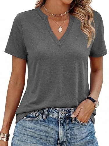 YESTTO Womens V Neck Summer Tops Short Sleeve T Shirts Loose Fit Casual Tee Trendy Basic Tops Lightweight Breathable Fashion Clothes 2026 - Image 1