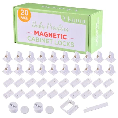 Vkania 20-Pack Magnetic Child Safety Locks for Cabinets & Drawers - Baby Proofing Adhesive Lock, No Drill Easy Installation with 2 Keys (20 Locks + 2 Keys)