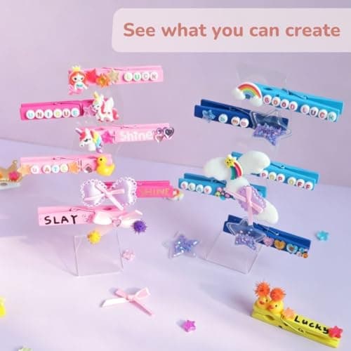 Cheer Pins Spirit Clip Kit 80 Colored Wooden Clothes Pins 200 Mini Charms Bows Gem Stickers 300 Letter Beads Pens and Disposable Tablecloth Cheer Pin Decor for Cheerleading Backpack Ribbon Gift Bulk - Thumbnail 4