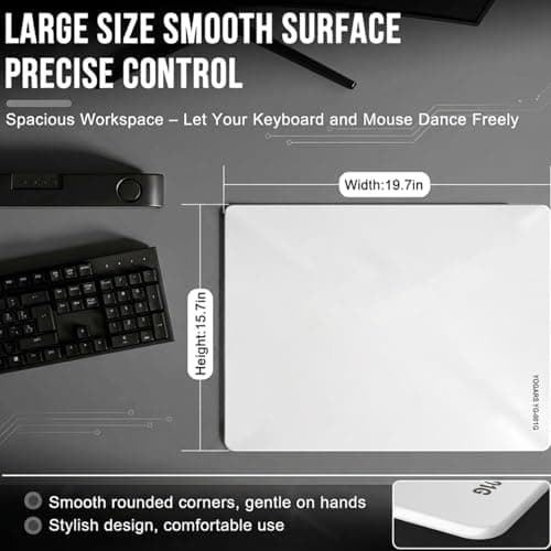 YOGARS Tempered Glass Gaming Mouse Pad, Ultra-Smooth Micro-Etched Surface Speed & Control, Large 19.7"x15.7" Anti-Slip Base, Easy Clean Scratch Resistant for Esports and Work (White) - Thumbnail 3