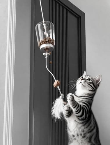 NHCASURUE Cat Toys for Indoor Cats,Hanging Door-Frame Cat Treat Dispenser,Interactive Cat Toy with Feathers and Bell