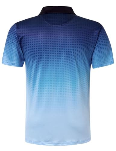 uideazone Golf Shirt for Men Dry Fit Performance Polo Shirts Gradient Blue Golf Short Sleeve Moisture Wicking Golf Polo 3XL - Thumbnail 4