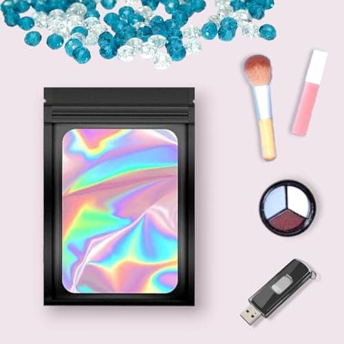 50 Pack Black Mylar Bags, Plastic Smell Proof Bag Reusable Holographic Bags Small Ziplock Bag with Clear Window Jewelry Sample Gift Food Bags Small Business Packaging Supplies (3" x 5") - Thumbnail 3