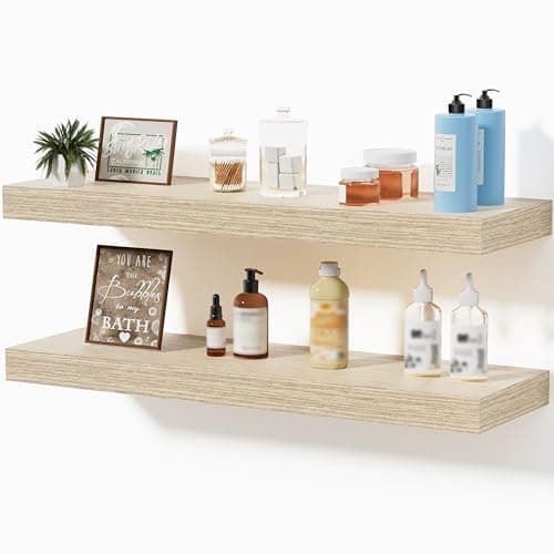 Mifurn Floating Shelves for Wall, Bathroom Shelves Over Toilet, Wall Shelves & Book Shelf for Room, Hanging Shelf, Modern Wooden Mounted Floating Shelves, 24x7x1.5 in (Oak, Set of 2) - Image 1