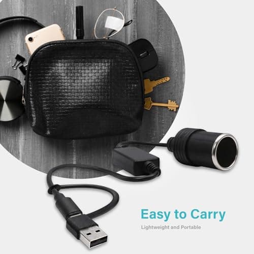 USB to Cigarette Lighter Adapter, 35cm Cable, USB A & C Input 5V, 12V Car Cigarette Lighter Socket Output, Power Converter for Dash Cam, GPS, LED Lights& More - Thumbnail 5