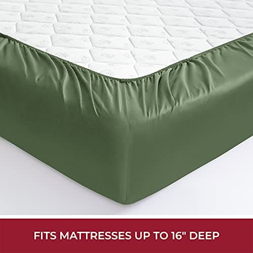 Mellanni 400 Thread Count Cotton Sateen Bedding Set - 4 Piece Bed Sheets Set - Fits Mattresses up to 16" Deep - Cooling Sheet for Hot Sleepers (California King, Green) - Thumbnail 4
