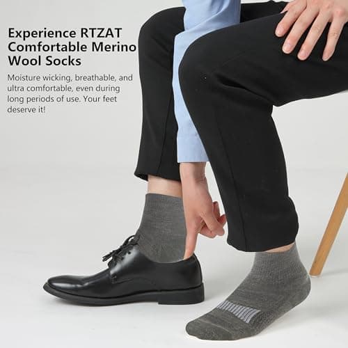 RTZAT 3 Pairs Merino Wool Socks for Men Business Casual Wool Ankle Thin Hiking Running Athletic Compression Thermal Support Warm Breathable Cushioned No-Show Low Cut Sock - dark green Medium - Thumbnail 4