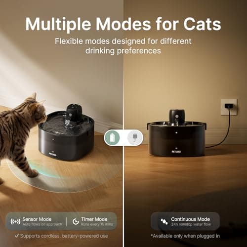 Wireless Cat Water Fountain, Cat Fountain Battery Operated, 78oz/2.3L Pet Water Fountain Cordless, 4000mAh Rechargeable Automatic Fountain with Motion Sensor, Ultra-Quiet Pump & Locking Lid, Black - Thumbnail 5