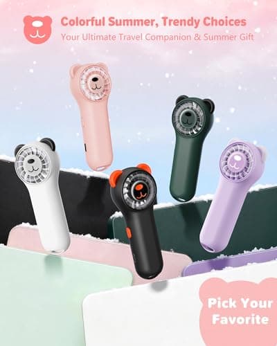 Funaudio Mini Handheld Fan with Bear Ears, Small Portable Fan, Lightweight Personal Fan, 4 Speeds, USB-C Rechargeable Pocket Fan with 9.5H Runtime for Travel, Makeup, Gifts for Women Girls - Thumbnail 6