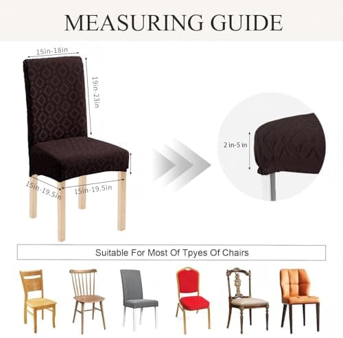 Genina Waterproof Chair Covers for Dining Room Set of 6, Removable Washable Chair Slipcover Protectors, Chocolate - Thumbnail 3