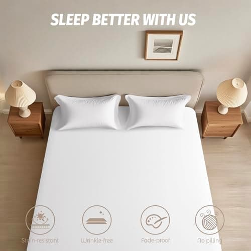 Baigee Fitted Sheet Queen, 100% Cotton, Premium Hotel-Quality Feel, Breathable and Durable, Deep Pocket 15–18”(60"x80",White) - Thumbnail 2