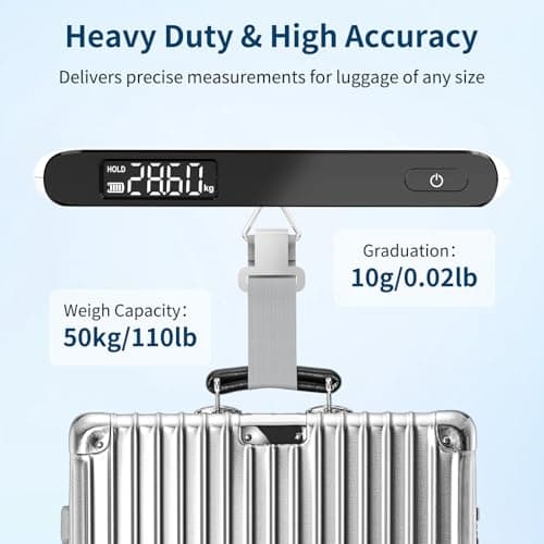 Ultrean Luggage Scale, 110lb Digital Suitcase Weight Scale for Travel, Portable Handheld Baggage Scale with Rubber Paint, Hook, Battery Included - Thumbnail 4