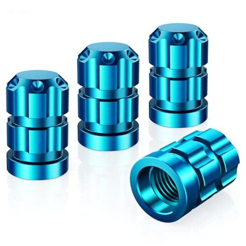 QUARKACE Universal Tire Valve Stem Caps, 4 Pack Anti-Corrosion Aluminum Alloy Valve Covers, Metal Tire Air Caps with Rubber O-Ring Seal for Cars Trucks SUVs Motorcycles Bikes, Blue
