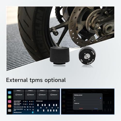 AlienRider M12S-200 Motorcycle 77G Millimeter-Wave Radar Blind Spot Warning,Dash cam Front and Rear,Wireless CarPlay/Android Auto,Wired Remote, Night Vision,TPMS,G-Sensor,1080P(Host+Tpms+ Cameras) - Thumbnail 6