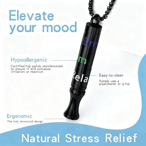 Fidget Necklace with Spinning Calm, Breathe, Relax Charms - Sensory Anxiety Relief & Deep Breathing Aid Stainless Steel Necklaces for Women Men (Black) - Thumbnail 3