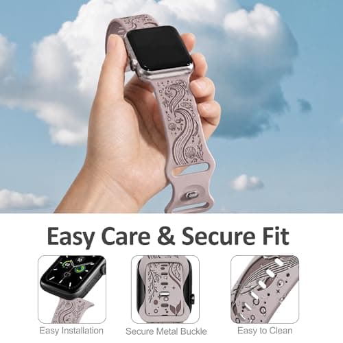 HATILP Whale Engraved Band Compatible with Apple Watch 38/40/41/42mm, Two-Layer Sculpted Ocean Design Soft Silicone Strap for Women, Series 11 10 SE Ultra 9 8 7 6 5 4 3 2 1 - Thumbnail 3