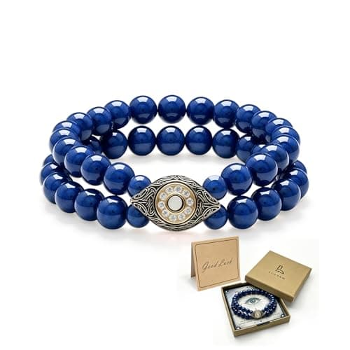 Evil Eye Bracelets for Men, 8MM Black Obsidian Lapis Lazuli Tiger Eye Stretch Beaded Protection Bracelet Guardian Jewelry Gifts with Meaning Card Meaningful Gift for Him (Birthday/Graduation/New Job)