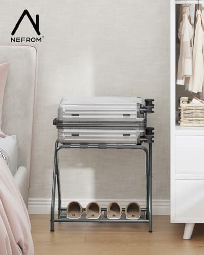NEFROM Luggage Rack, Suitcase Stand with Storage Shelf, Foldable Metal Luggage Holder for Guest Room, Bedroom, Hotel LR-GY-1 - Thumbnail 6