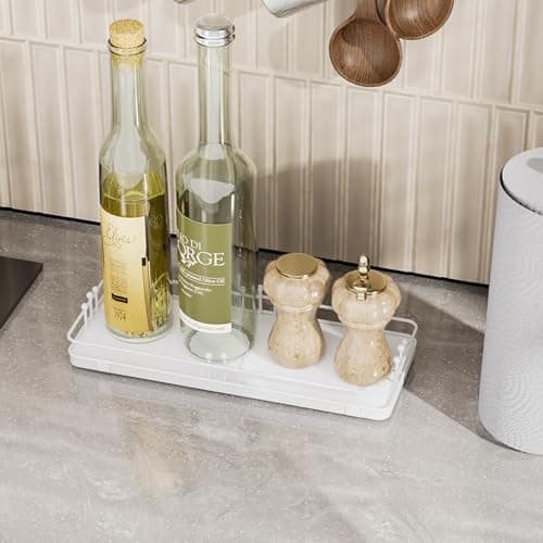 Pursura Bathroom Vanity Tray for Countertop Toiletries Perfume Makeup Soap Dispenser Toilet Tank, Kitchen Tray for Salt Spice, Decor Tray for Candle Nightstand Coffee 11.3”x 4.4” White - Thumbnail 5