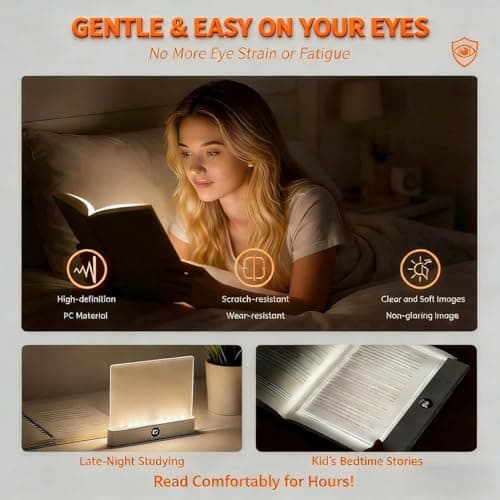TWINPAIR LED Book Light for Reading, USB Rechargeable Flat Reading Lamp with Full Page Light, 3 Colors 2 in 1 Night Light,Dimming & Timer Reading Lights for Book Lovers, Students, Readers (White) - Thumbnail 5