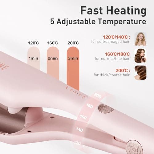 TANSHINE Curling Iron Hair Waver,1.25 Inch Dual Barrel Barrel Ceramic Hair Crimper for Beach Waves,Ionic Deep Waver Curler with Dual Voltage, Anti-Scald Protection Curling Wand, Adjustable Temp,Pink - Thumbnail 5