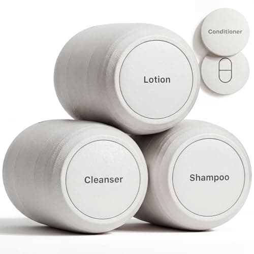 Trimcoo New Travel Toiletry Containers [Ultra Leakproof] TSA-Approved, PLA Hard Shell Jars with 5 Magnetic Labels, Wide Mouth Bottles for Lotion, Cleanser, Shampoo, Conditioner, Beige, 3 Pack, 2OZ - Image 1