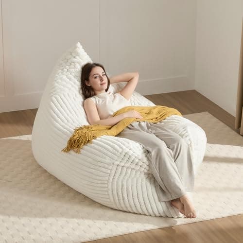 3-in-1 Giant Bean Bag Chair for Adults & Kids, Convertible Floor Sofa to Mattress, High-Density Foam Chair Bed with Washable Cover, Multi Functional Lounge Couch for Bedroom, Living Room (Beige)