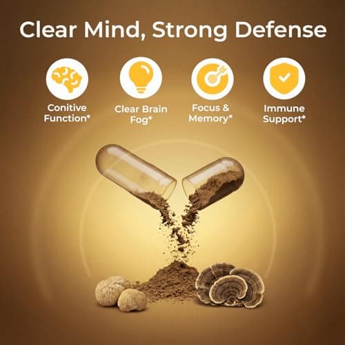 HojaSana Lion's Mane Supplement Capsules with Turkey Tail Mushroom, 30% Beta-Glucan, 100% Fruiting Body, Melena de Leon for Brain Health, Focus, Memory & Immune Support, 90 Vegan Gluten-Free Capsules - Thumbnail 5