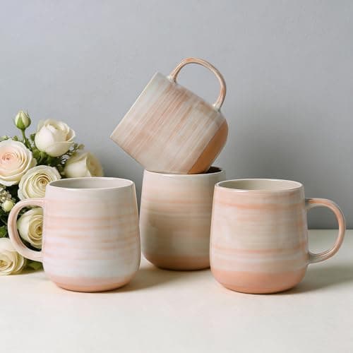 ALOFMO Coffee Mugs, Set of 4, Light Orange Ceramic Coffee Cups with Elegant Texture & Comfortable Handle, 12oz Stoneware Mugs - Dishwasher & Microwave Safe, Design for Home, Office, Cafe - Thumbnail 2