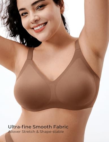 Lehoba Womens Push Up Seamless Bra Comfortable Wireless Tshirt Bras V Neck Wire Free Sports Bras, Chocolate X-Large - Thumbnail 4