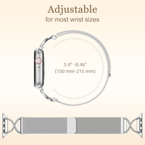 Dirrelo Band Compatible with iPhone Watch Bands for Women 40mm 41mm 38mm 42mm 44mm 45mm 49mm, Metal X-shape Clasp Magnetic Strap for Apple Watch SE 3 Band Series 11/10/9/8/7/6/5/4/3/Ultra(1/2), Silver - Thumbnail 6