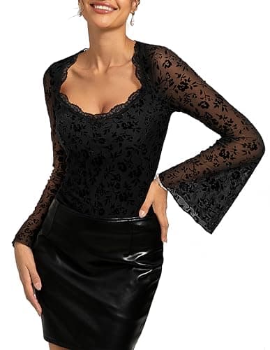 Kate Kasin Mesh Long Sleeve Tops For Women, Lace Gothic Date Night Outfits - Image 1