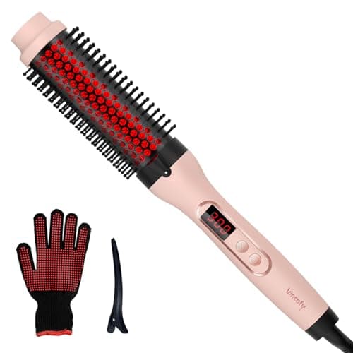Infrared Thermal Brush, Dual Voltage Negative Ions Heated Round Brush, 1 1/2 Inch Straightener & Curling Iron Brush 2 in 1, Dual PTC Non-Blowing Thermal Round for Wome, Pink - Image 1