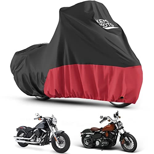 KEMIMOTO Heavy Duty 420D Motorcycle Cover Compatible with Cruiser Models Softail Dyna Iron 883 Fat Boy 114 Forty-Eight Low Rider Cover Standard Heritage Classic Waterproof Outdoor Snow Rain Protection