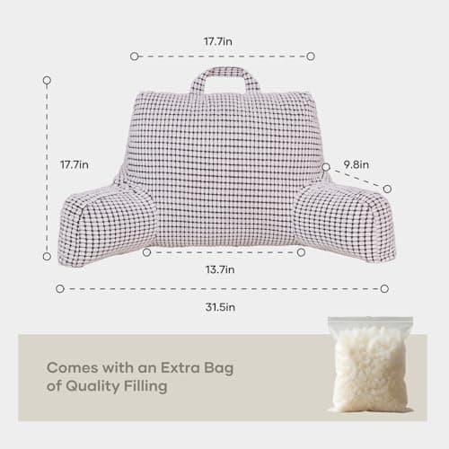 NOONTIDE Reading Pillow with Top Handle,Uniquely Designed Soft Fabric, Ergonomic Back Support for Bed,Cover Washable Sit up Pillow,Watching TV/Gaming/Relaxing(White) - Thumbnail 5
